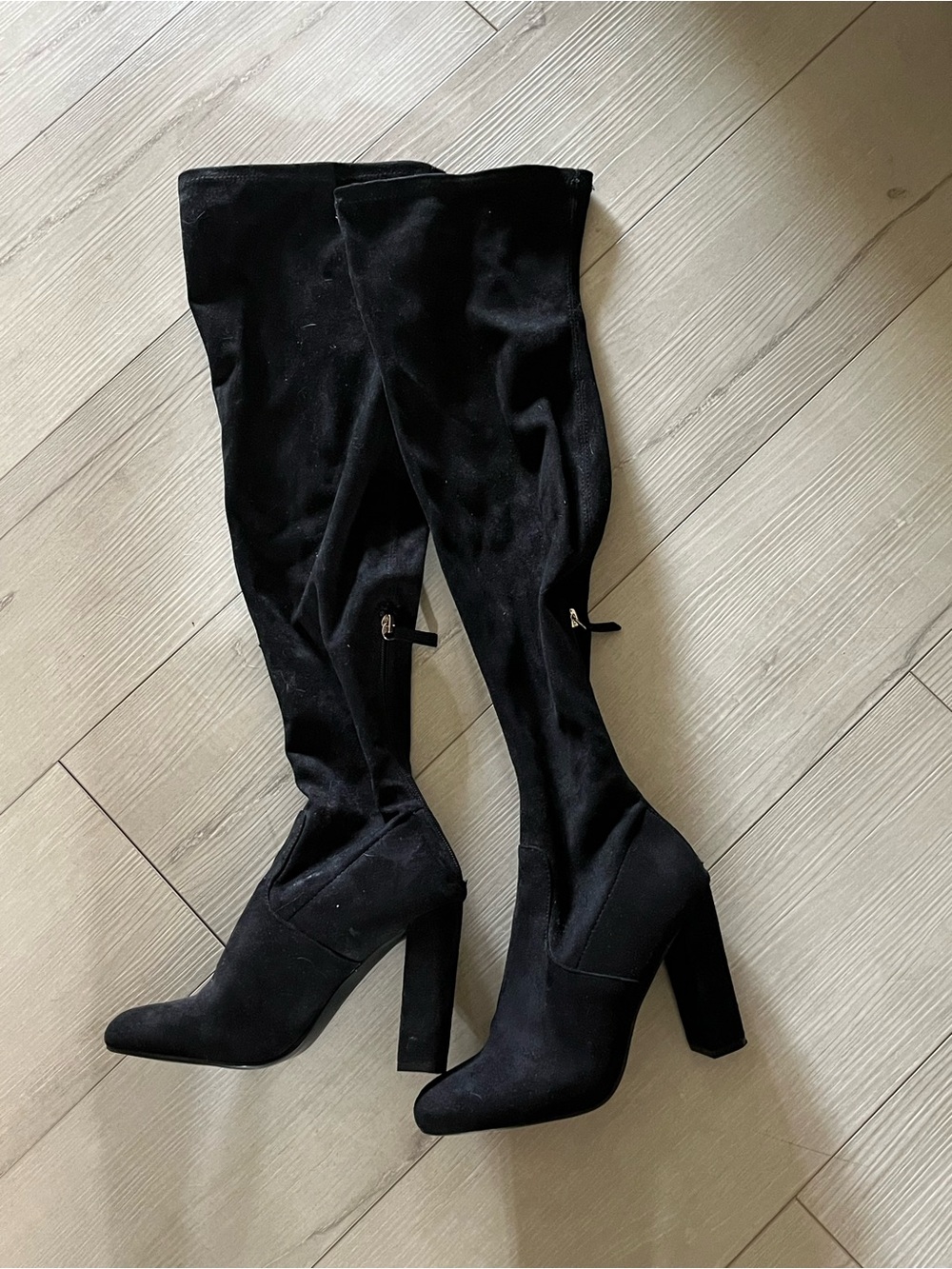 Steve Madden Black Suede Over-the-Knee Block Heel Boots